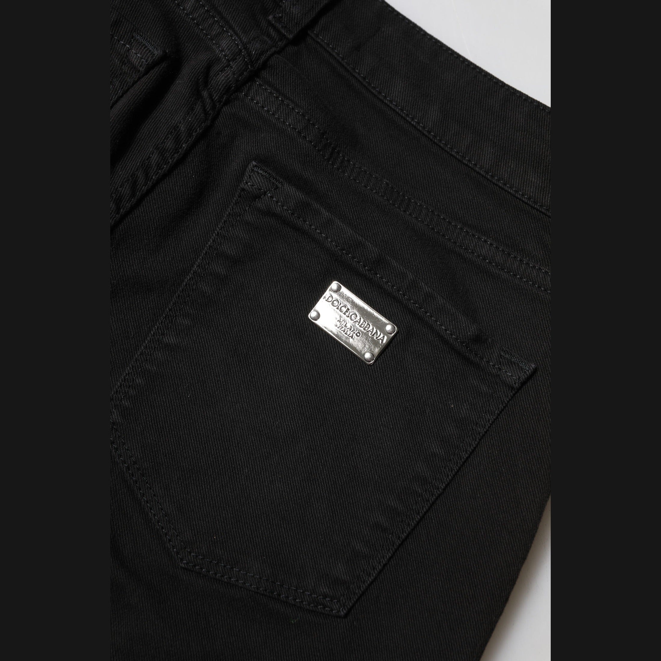Dolce & Gabbana Black Cotton Logo Skinny Mid Waist Denim Jeans
