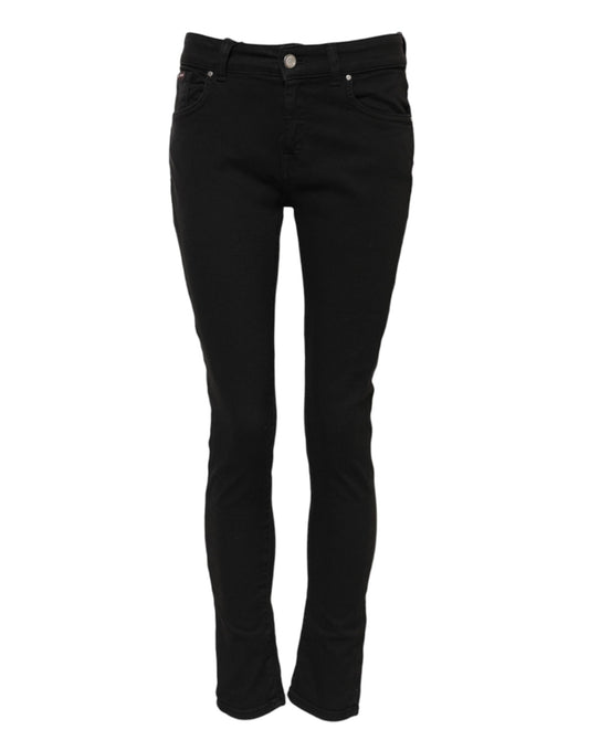 Dolce & Gabbana Black Cotton Logo Skinny Mid Waist Denim Jeans Dolce & Gabbana
