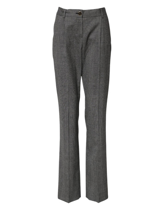 Dolce & Gabbana Gray Checkered High Waist Flared Pants Dolce & Gabbana
