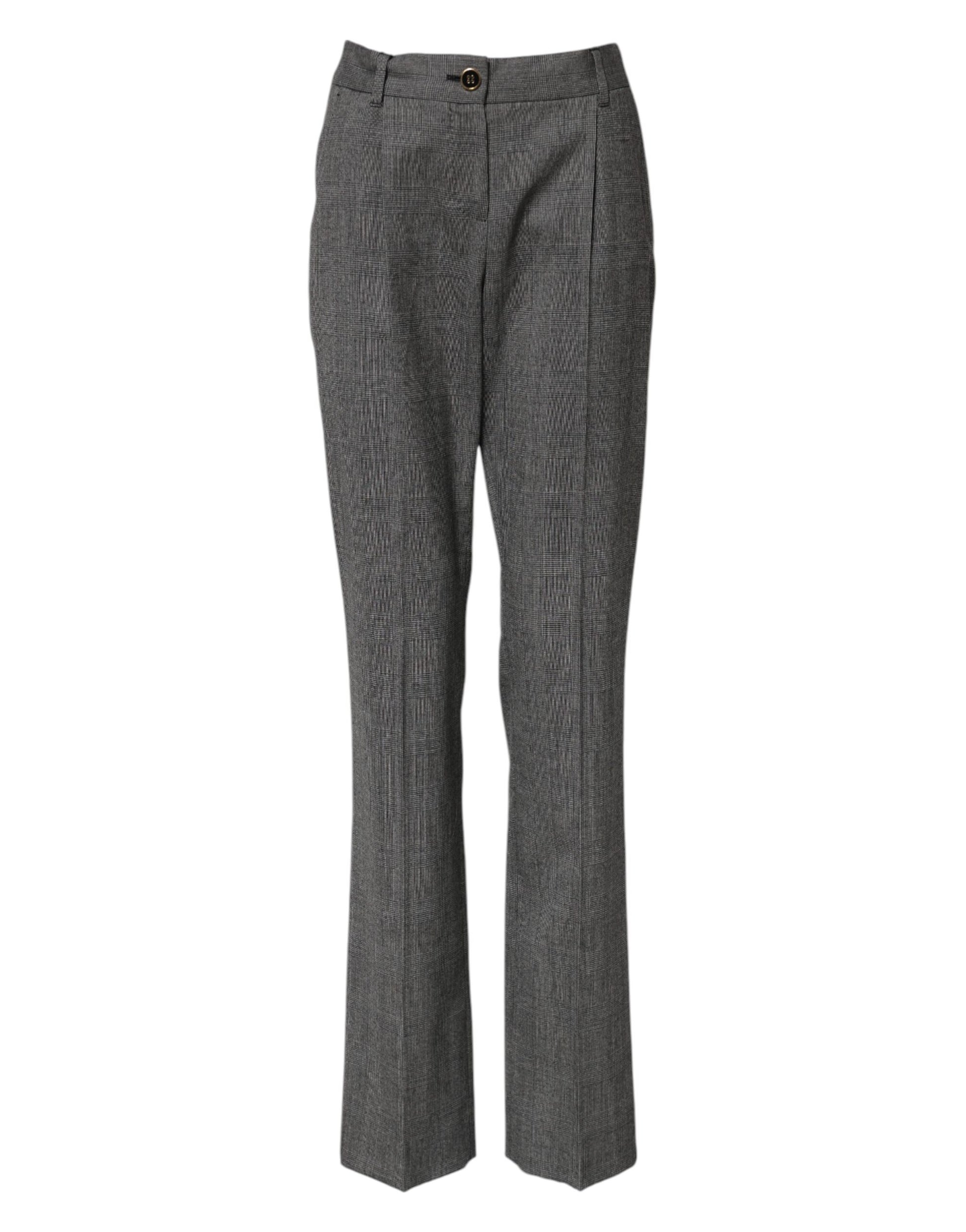 Dolce & Gabbana Gray Checkered High Waist Flared Pants Dolce & Gabbana