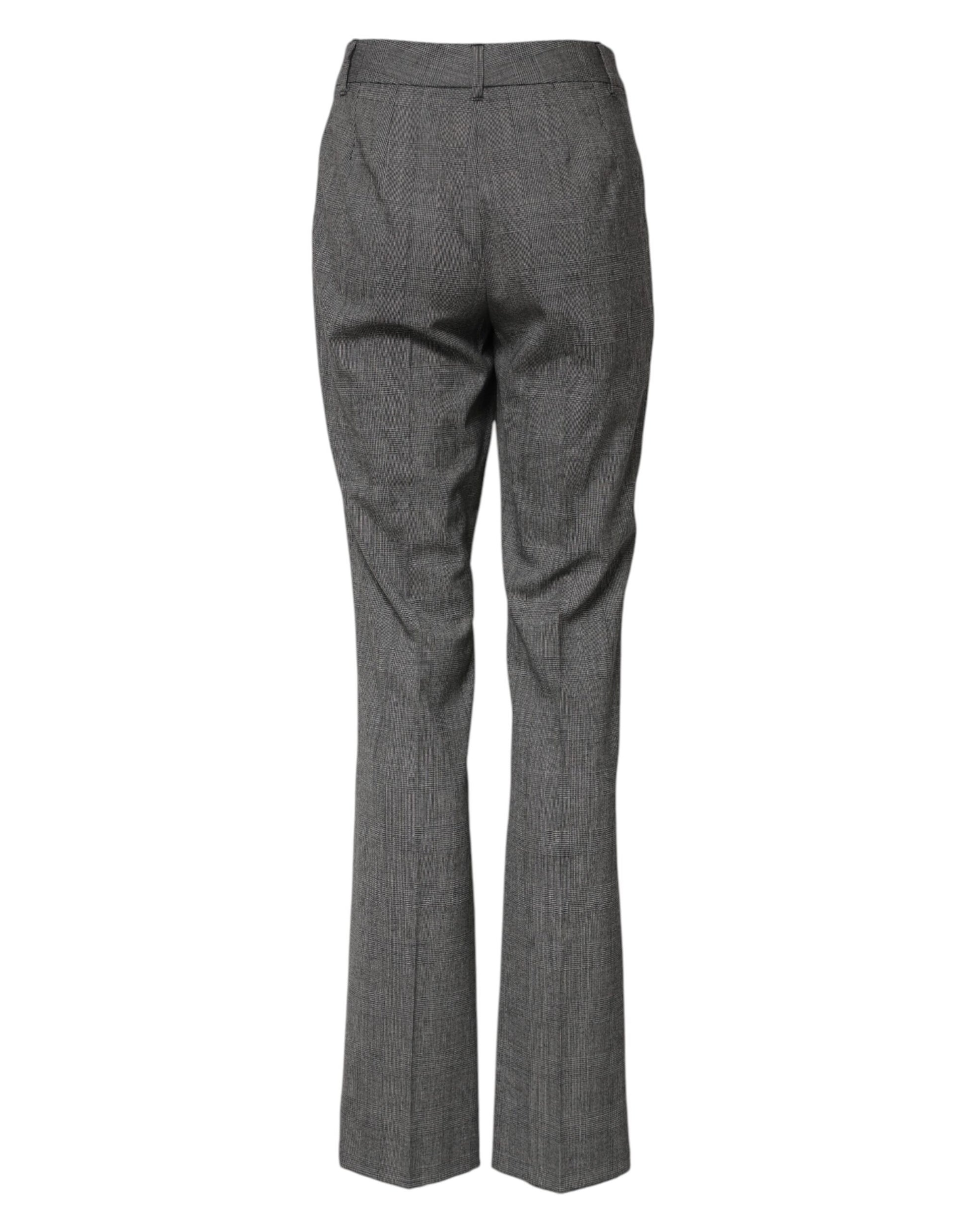Dolce & Gabbana Gray Checkered High Waist Flared Pants Dolce & Gabbana