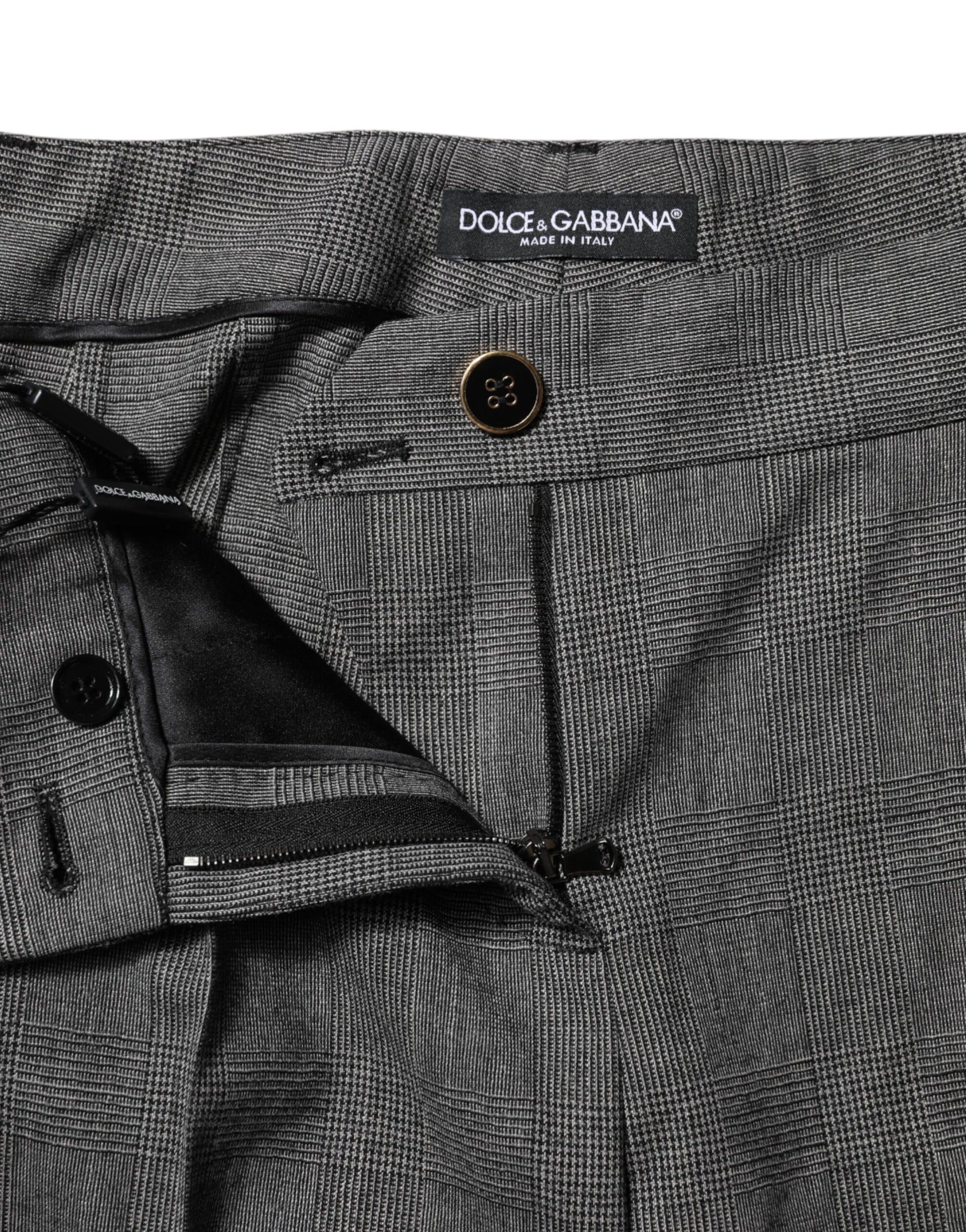 Dolce & Gabbana Gray Checkered High Waist Flared Pants Dolce & Gabbana