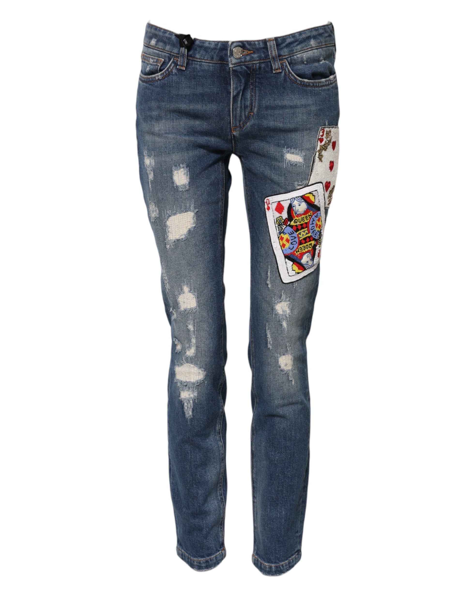 Dolce & Gabbana Blue Play Card Embroidery Skinny Denim Jeans Dolce & Gabbana