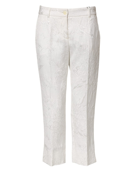 Dolce & Gabbana White Cotton Floral Jacquard Pants Dolce & Gabbana