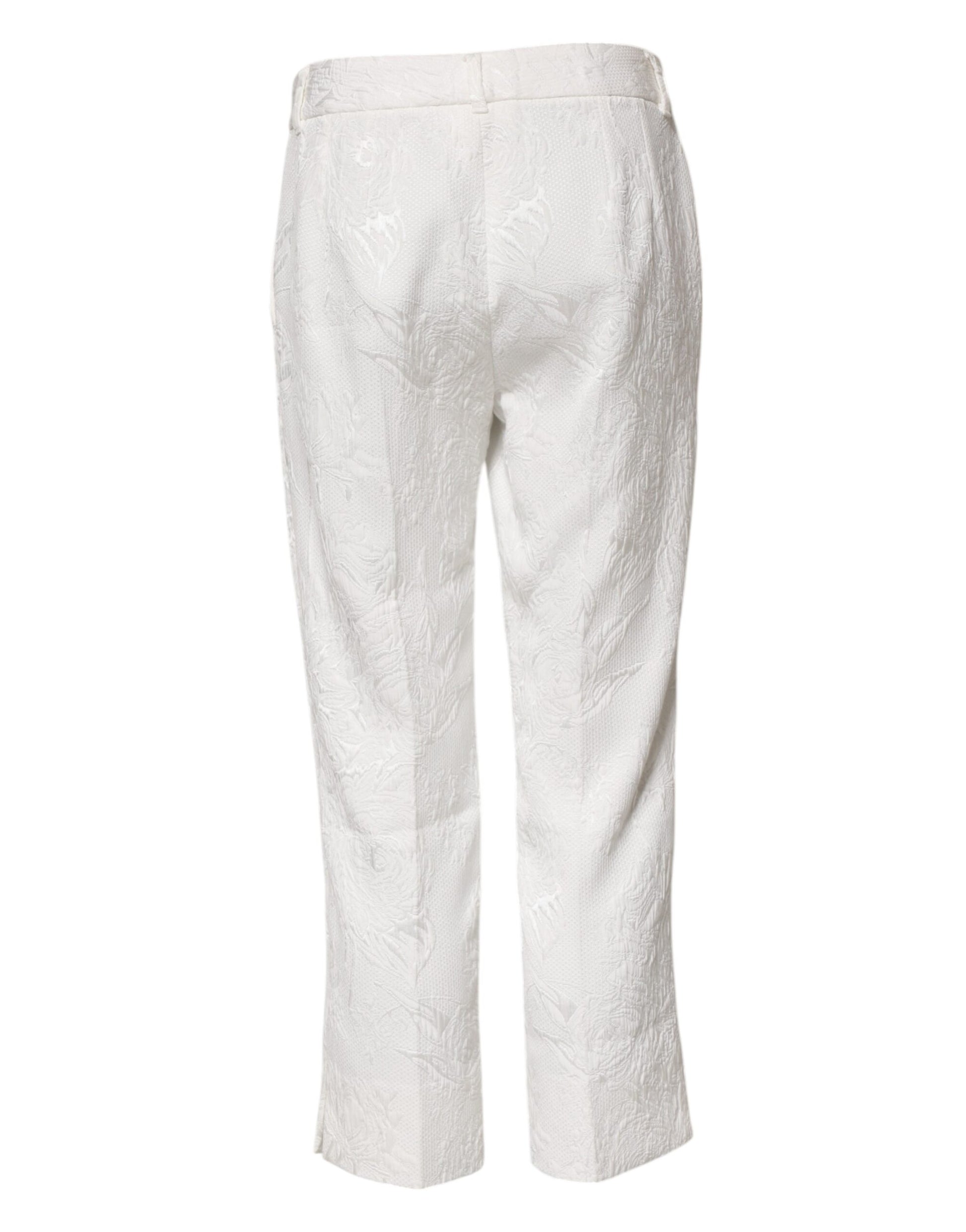 Dolce & Gabbana White Cotton Floral Jacquard Pants Dolce & Gabbana