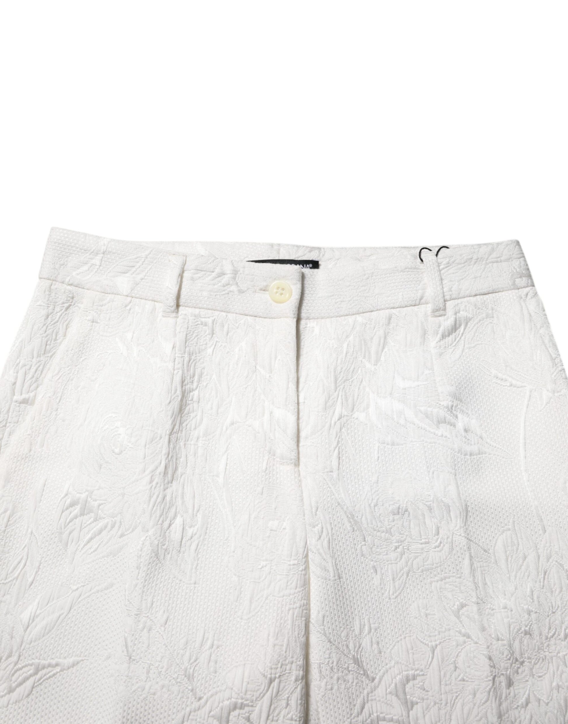 Dolce & Gabbana White Cotton Floral Jacquard Pants Dolce & Gabbana