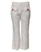 Dolce & Gabbana White Cotton Floral Jacquard Pants