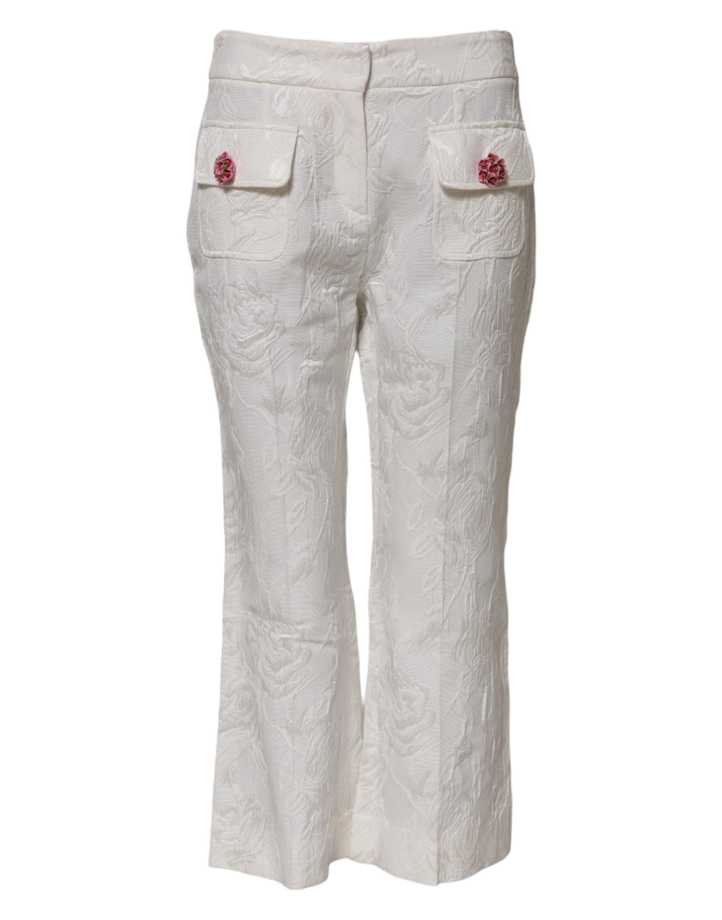 Dolce & Gabbana White Cotton Floral Jacquard Pants Dolce & Gabbana