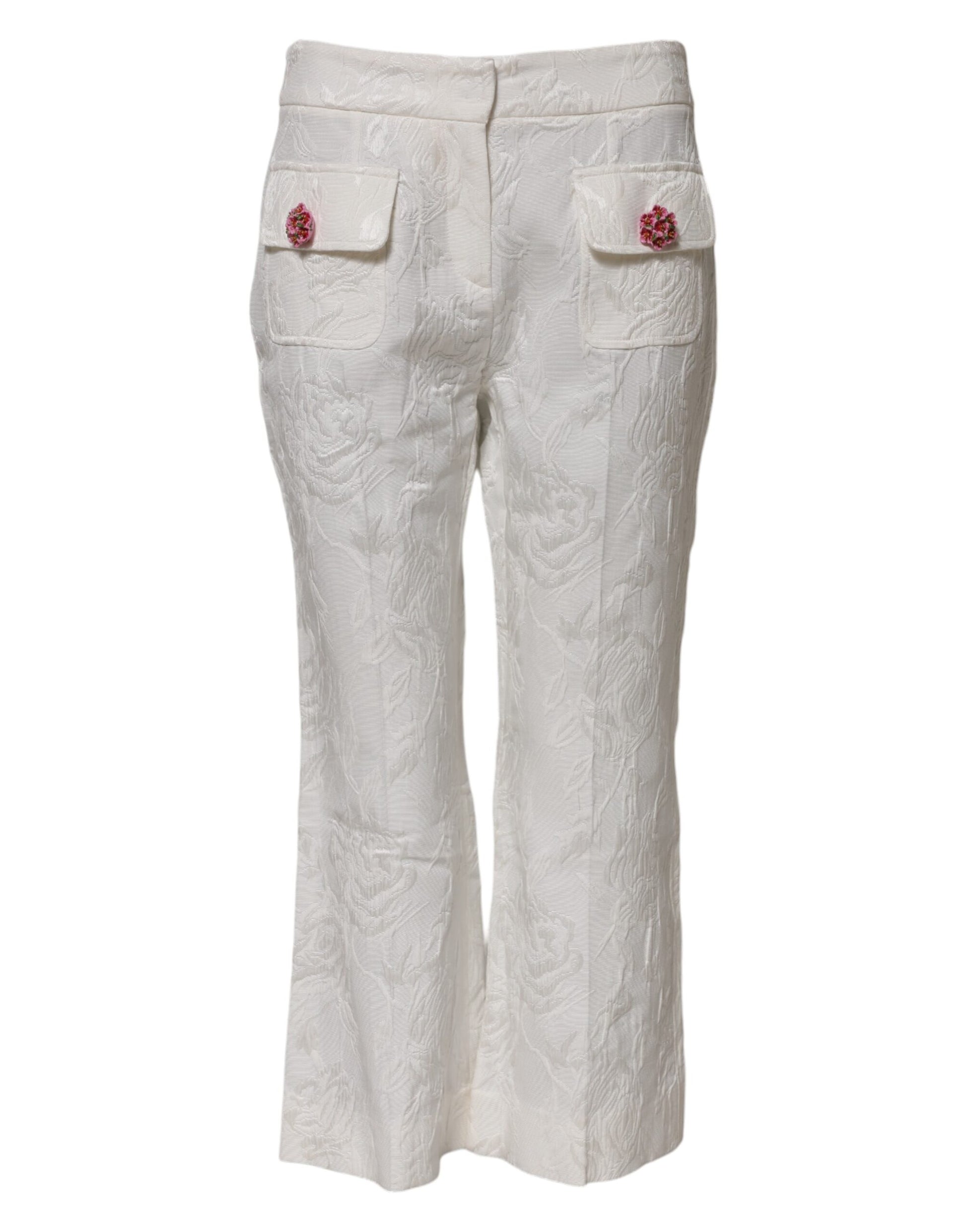 Dolce & Gabbana White Cotton Floral Jacquard Pants Dolce & Gabbana
