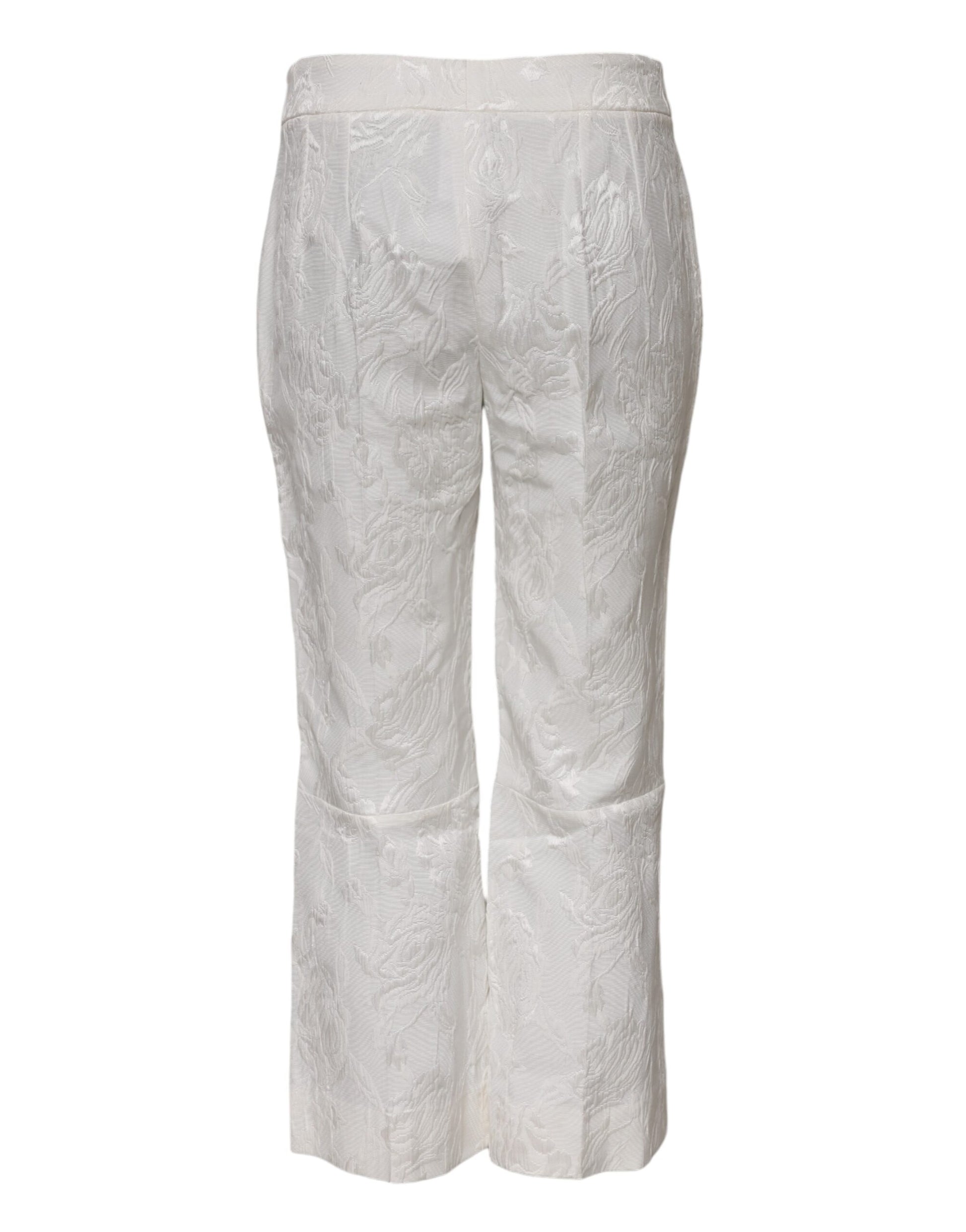 Dolce & Gabbana White Cotton Floral Jacquard Pants Dolce & Gabbana