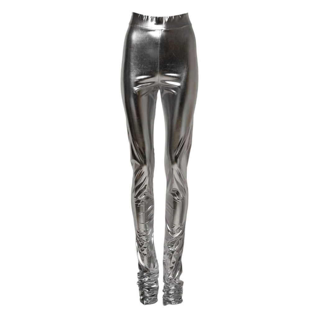 Dolce & Gabbana Metallic Silver Polyester Slim Fit Leggings Pants