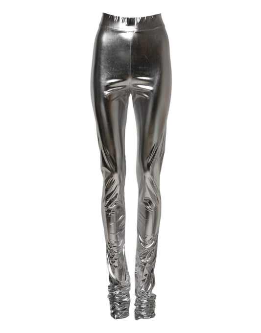 Dolce & Gabbana Metallic Silver Polyester Slim Fit Leggings Pants Dolce & Gabbana