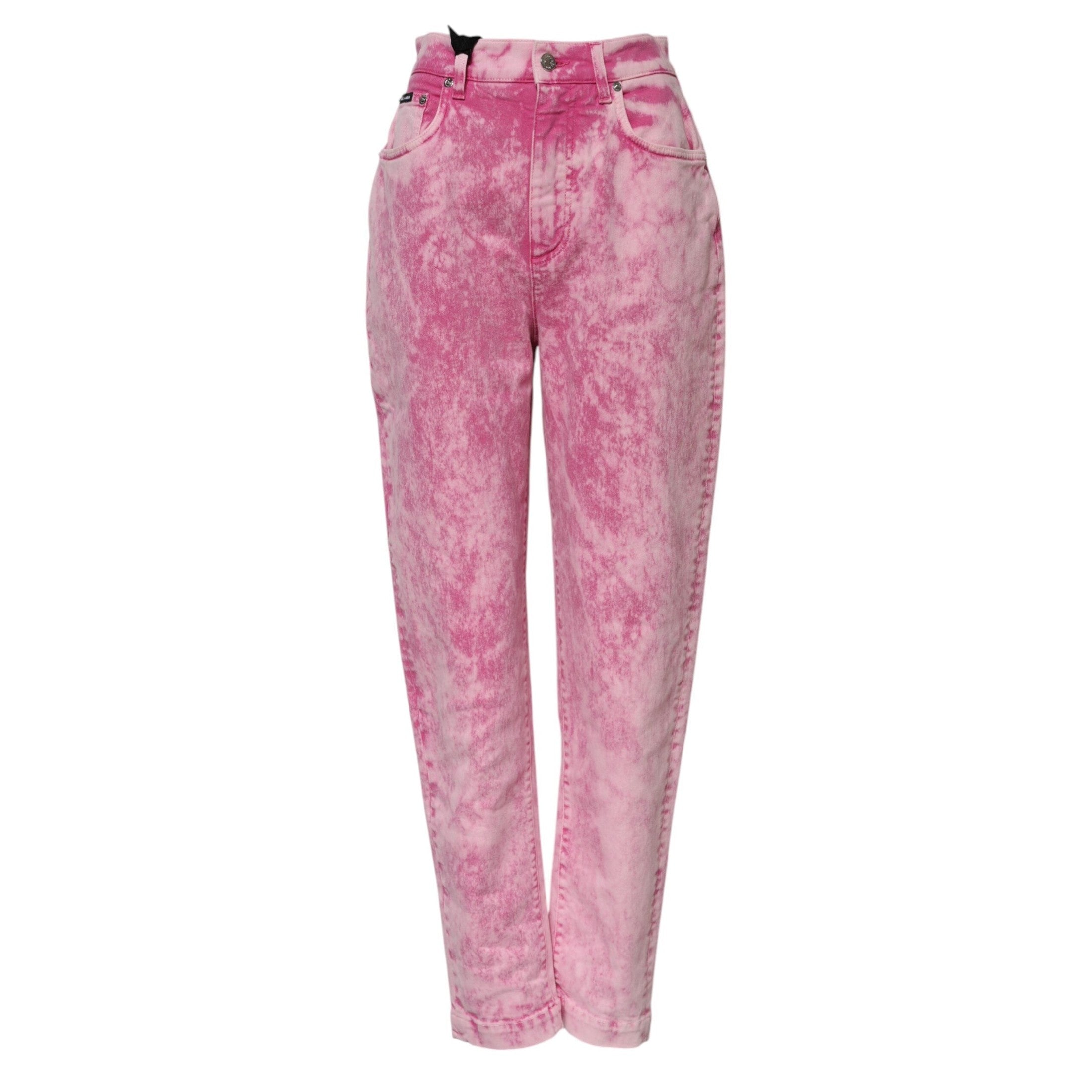Dolce & Gabbana Pink Tie Dye High Waist Tapered Denim Jeans