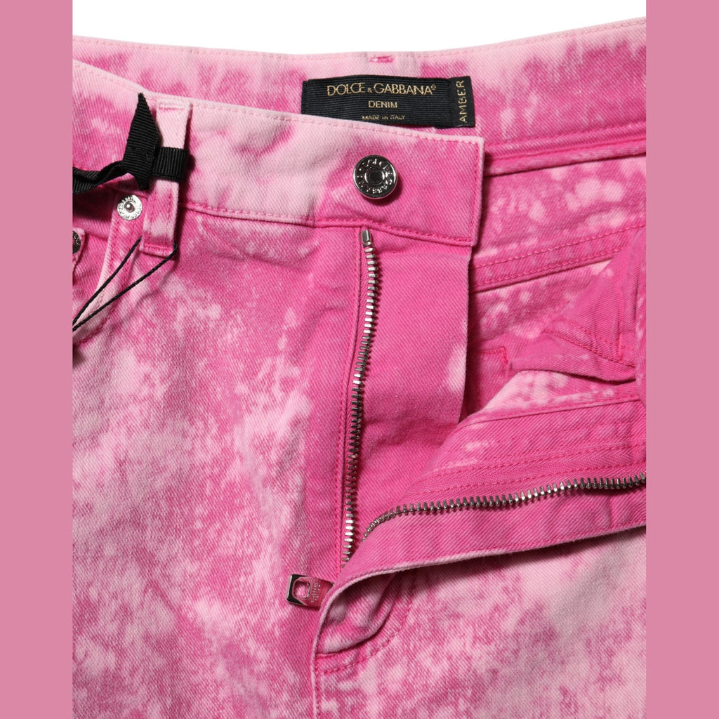 Dolce & Gabbana Pink Tie Dye High Waist Tapered Denim Jeans