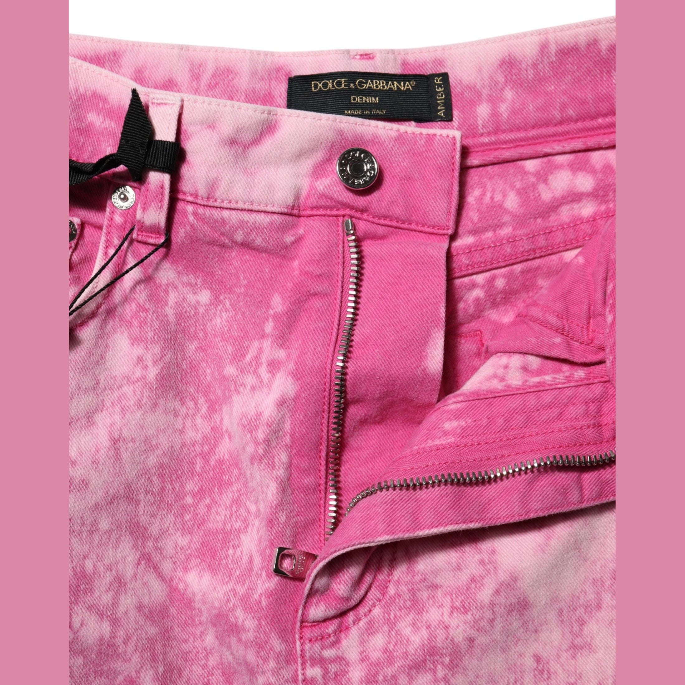 Dolce & Gabbana Pink Tie Dye High Waist Tapered Denim Jeans