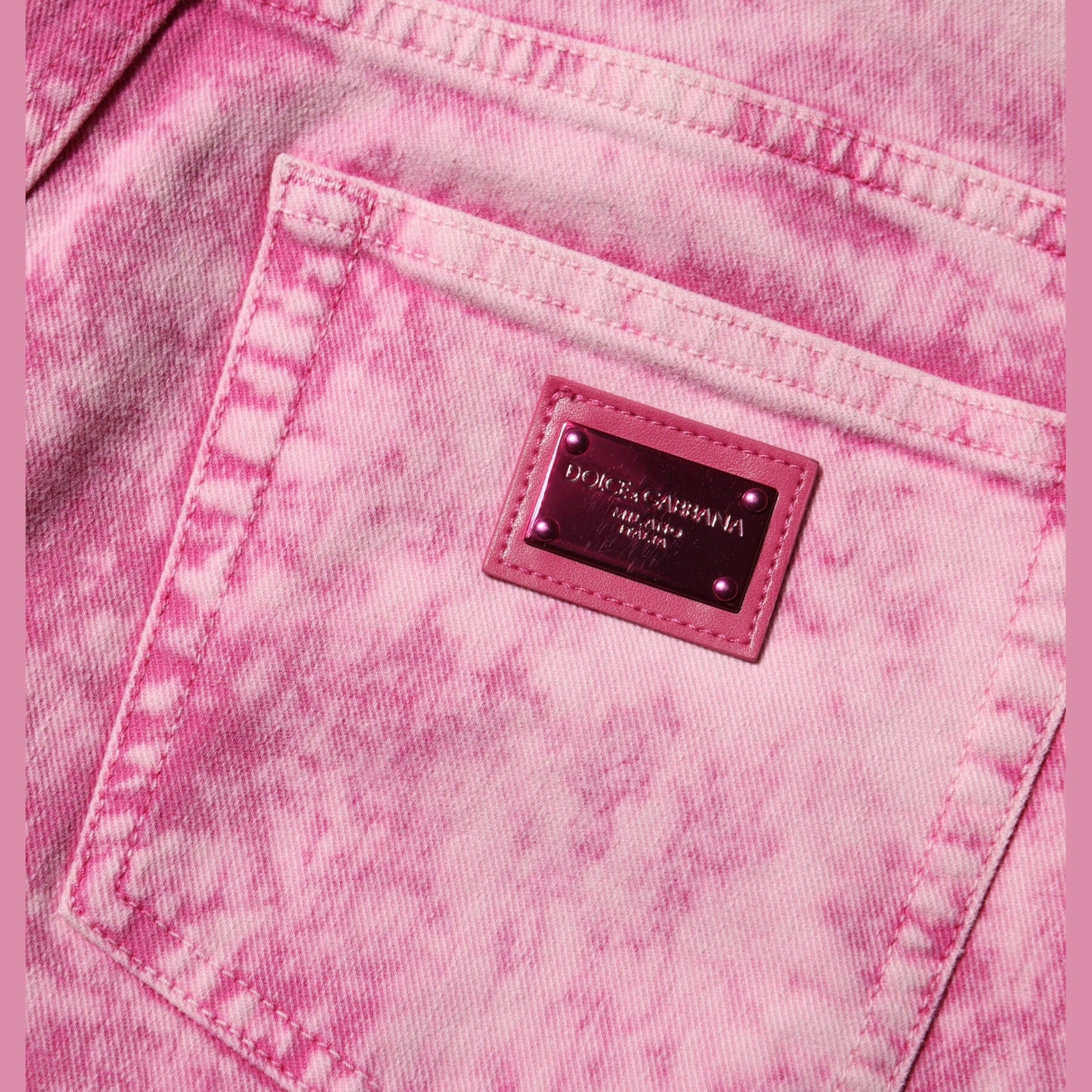 Dolce & Gabbana Pink Tie Dye High Waist Tapered Denim Jeans