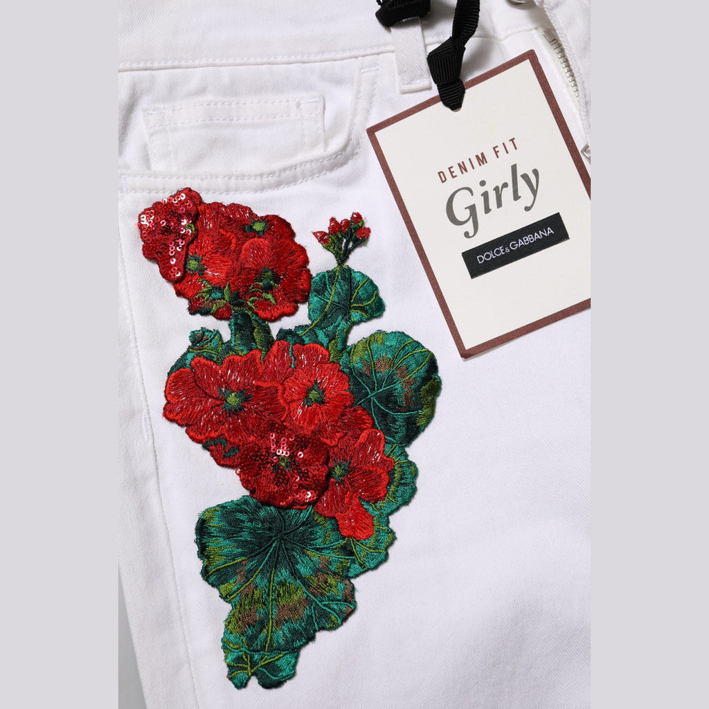 Dolce & Gabbana White Floral Embroidery GIRLY Denim Jeans