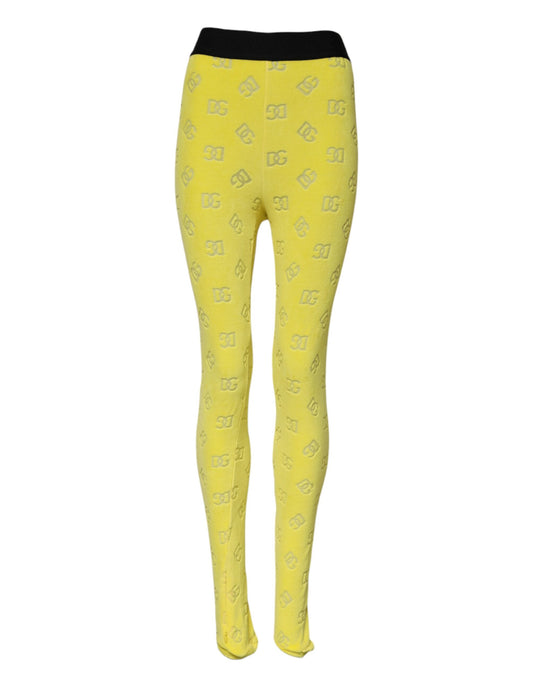 Dolce & Gabbana Yellow Logo Slim Fit Leggings Pants Dolce & Gabbana