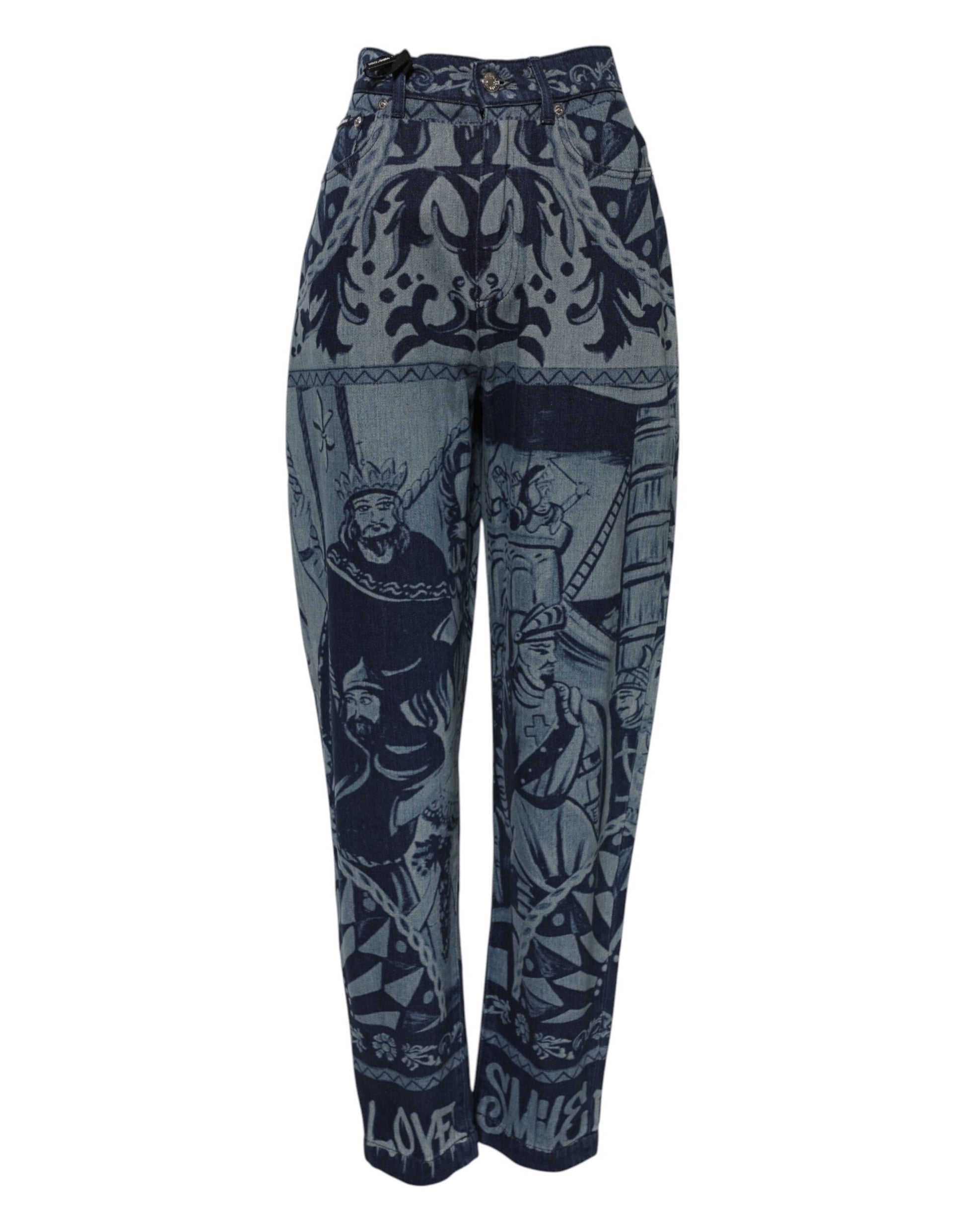 Dolce & Gabbana Blue Graphic Print Tapered Denim Jeans Dolce & Gabbana