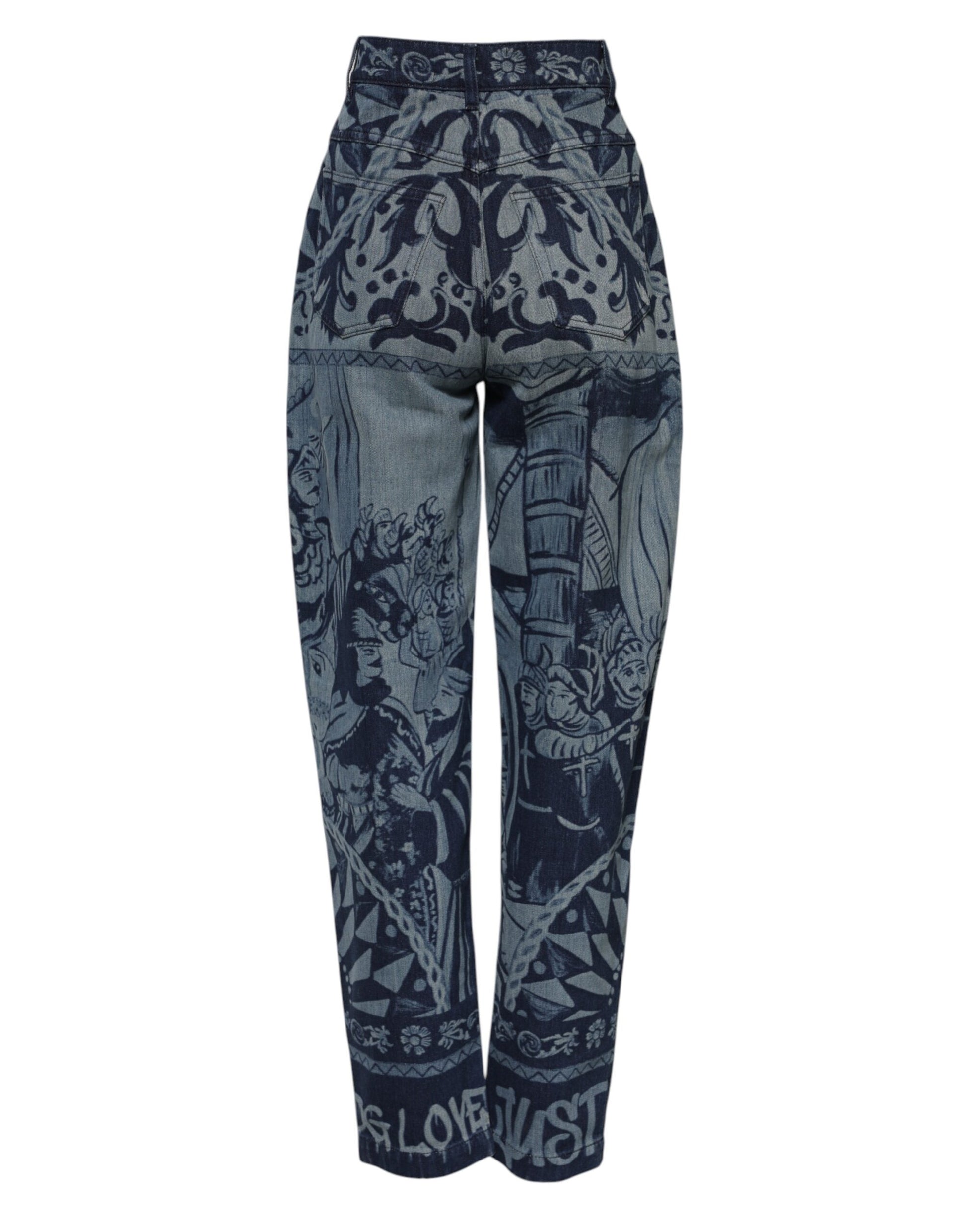 Dolce & Gabbana Blue Graphic Print Tapered Denim Jeans Dolce & Gabbana