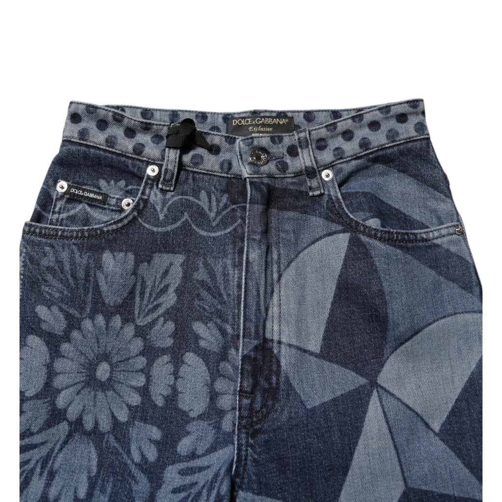 Dolce & Gabbana Blue Graphic Print Cotton Skinny Denim Jeans