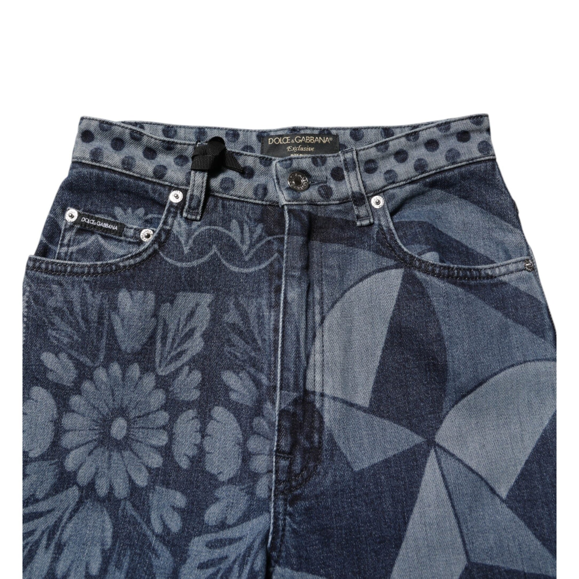 Dolce & Gabbana Blue Graphic Print Cotton Skinny Denim Jeans