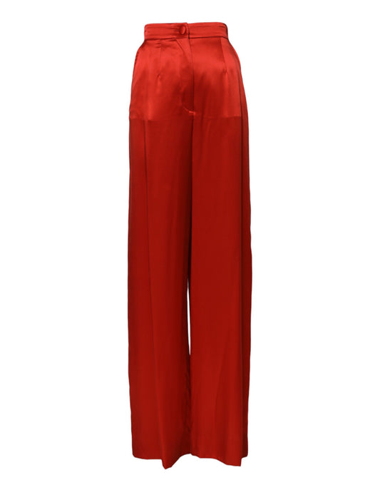 Dolce & Gabbana Red Satin High Waist Wide Leg Pants Dolce & Gabbana