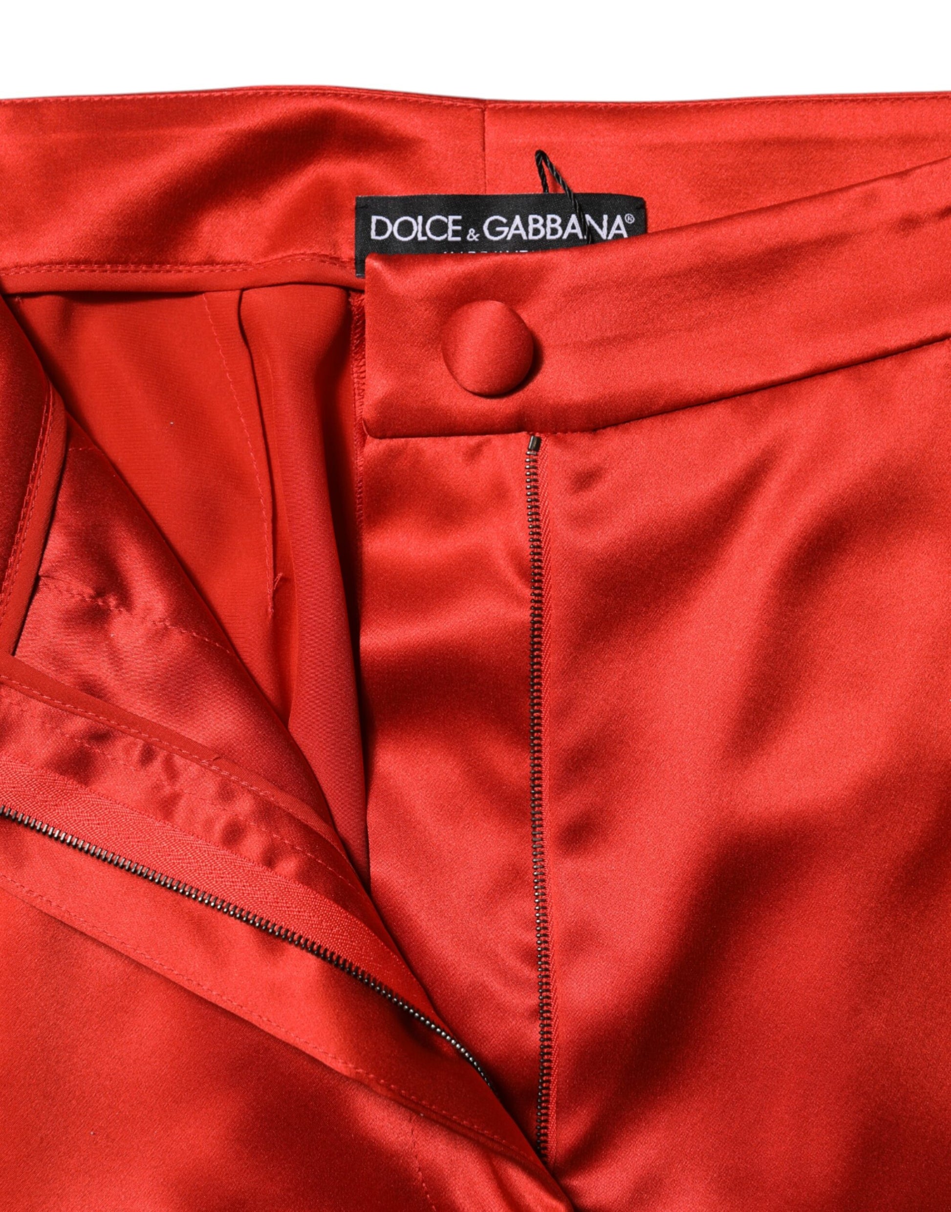 Dolce & Gabbana Red Satin High Waist Wide Leg Pants Dolce & Gabbana