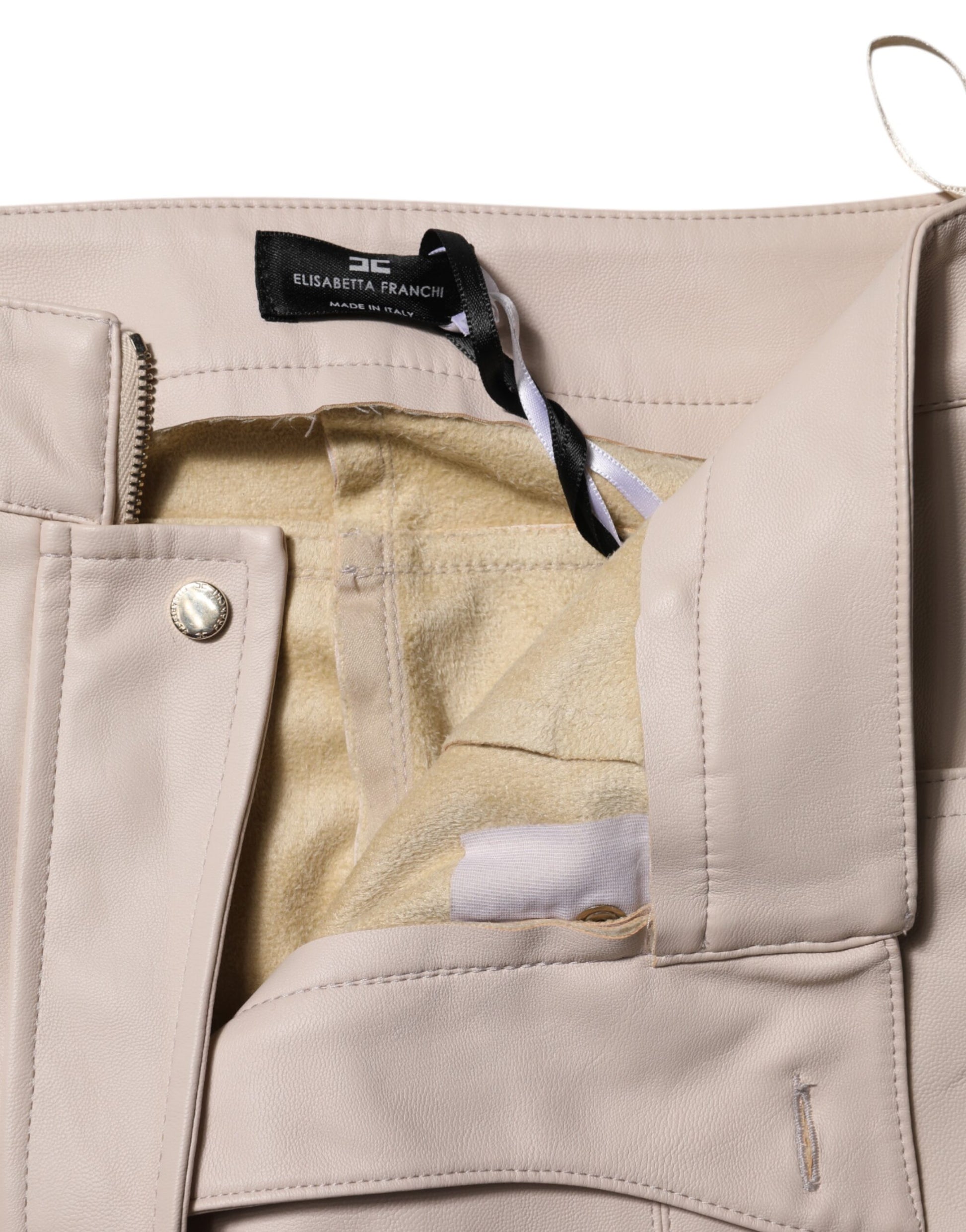 Elisabetta Franchi Beige High Waist Tapered Pants Elisabetta Franchi