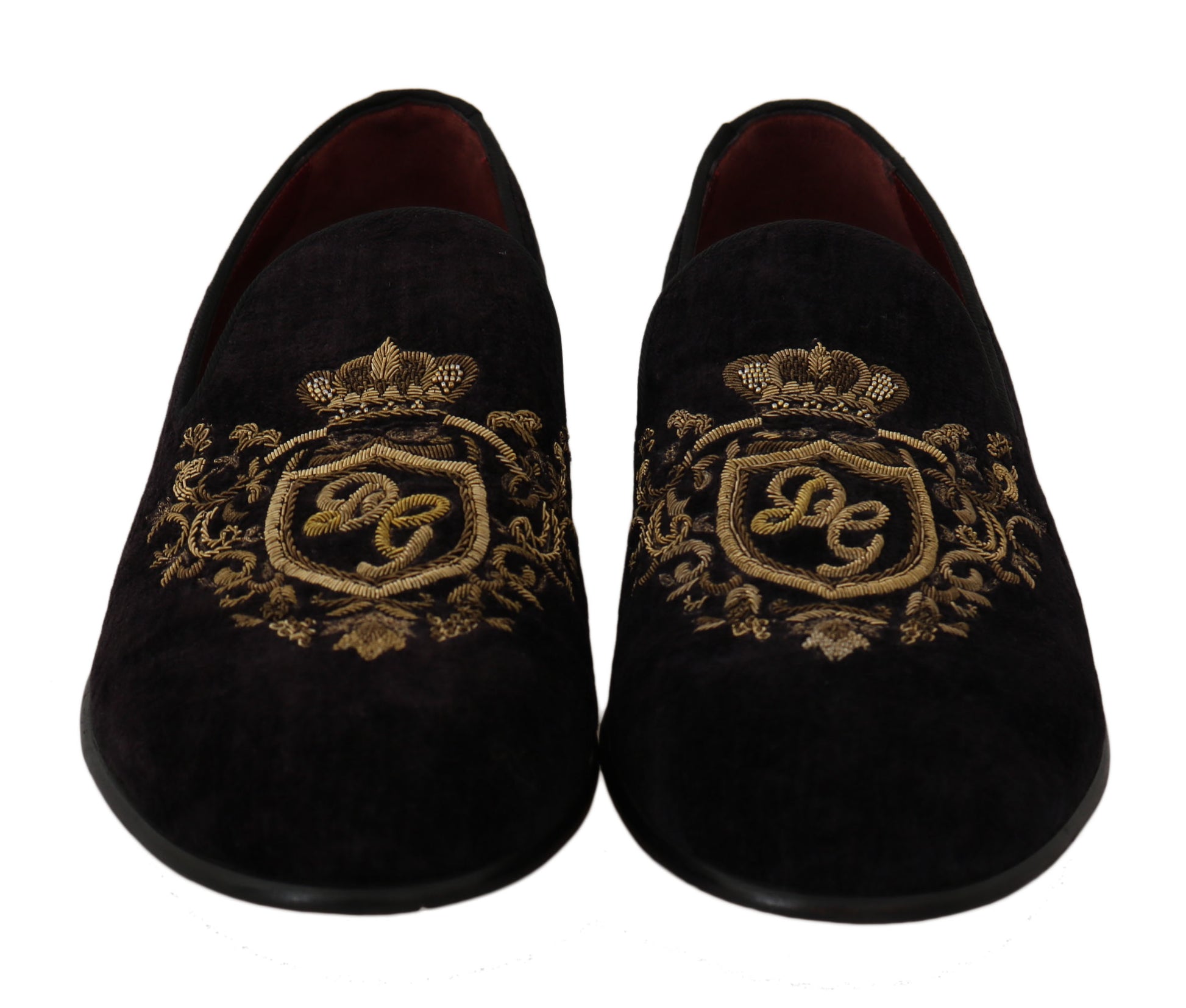 Dolce & Gabbana Loafers Black Velvet Gold Crown Dolce & Gabbana