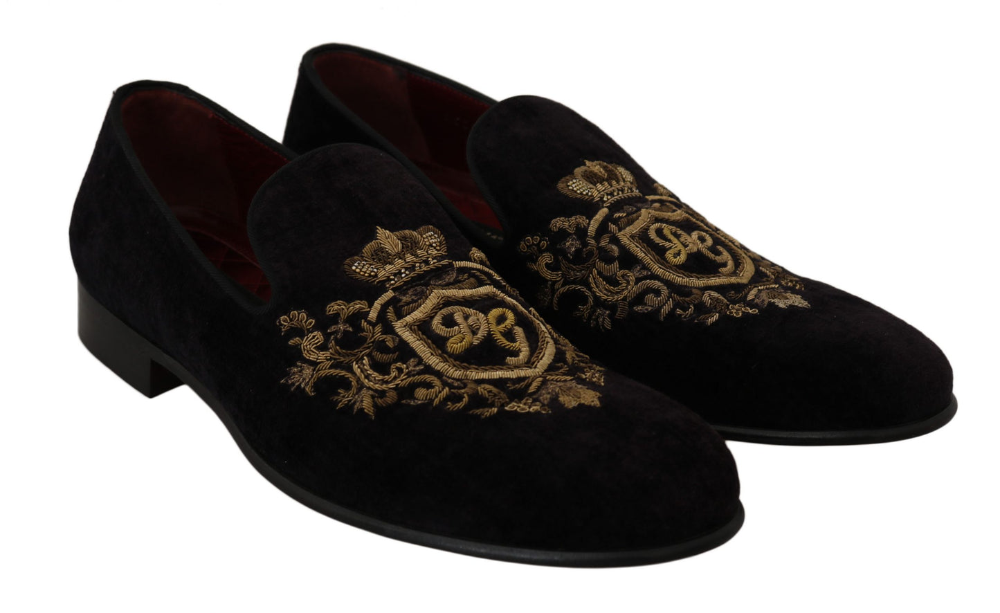 Dolce & Gabbana Loafers Black Velvet Gold Crown Dolce & Gabbana