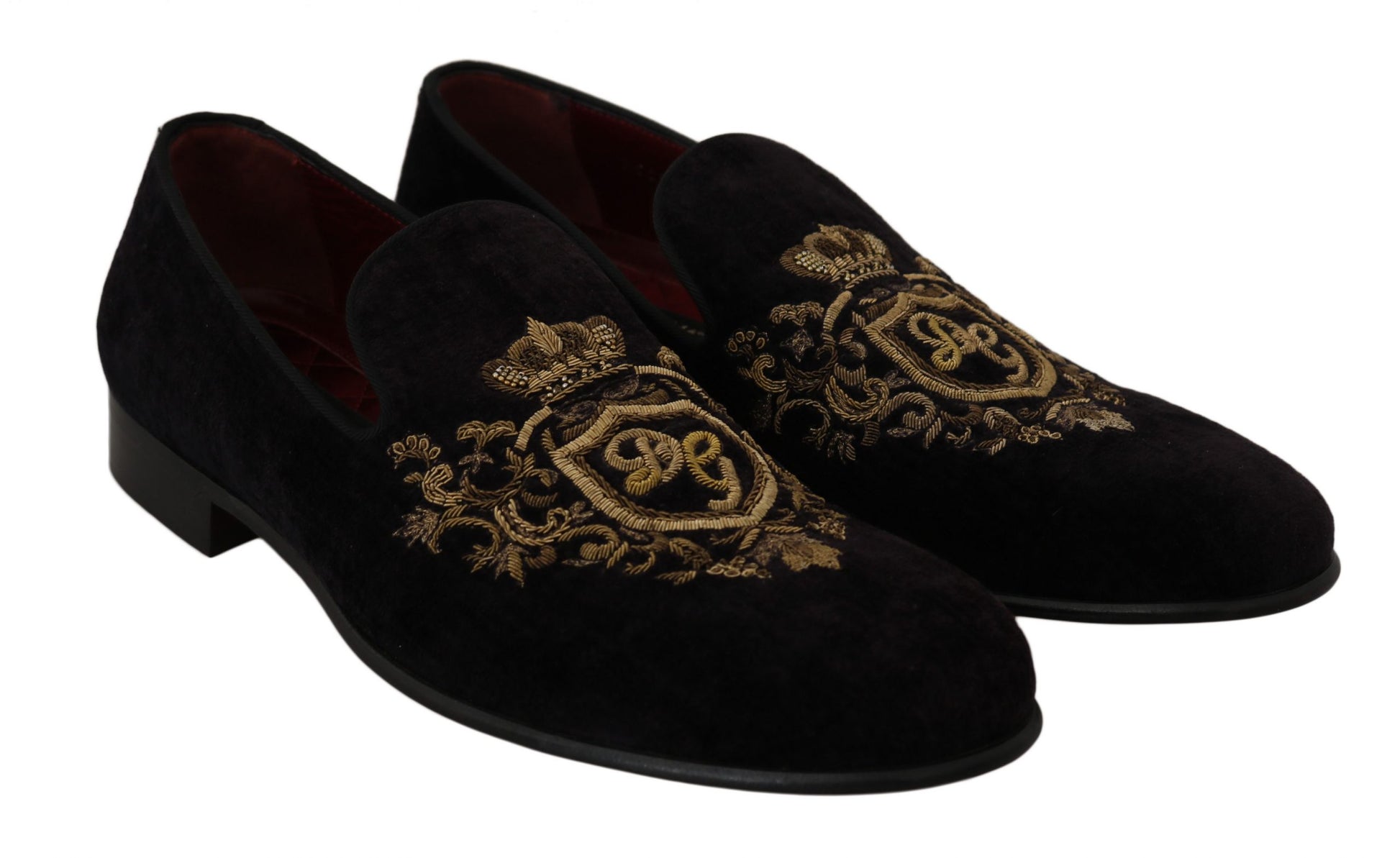 Dolce & Gabbana Loafers Black Velvet Gold Crown Dolce & Gabbana