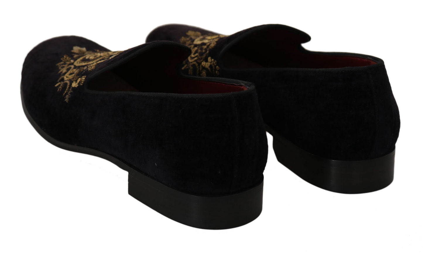 Dolce & Gabbana Loafers Black Velvet Gold Crown Dolce & Gabbana