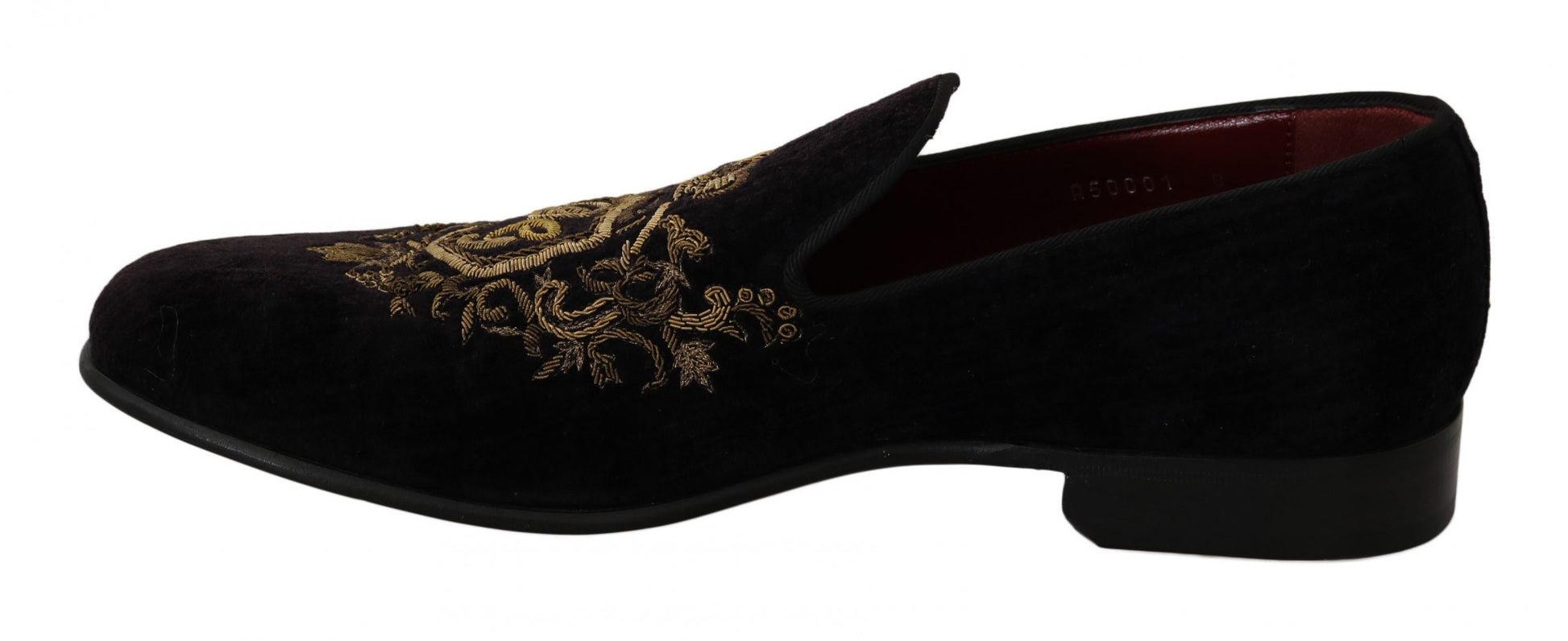 Dolce & Gabbana Loafers Black Velvet Gold Crown Dolce & Gabbana