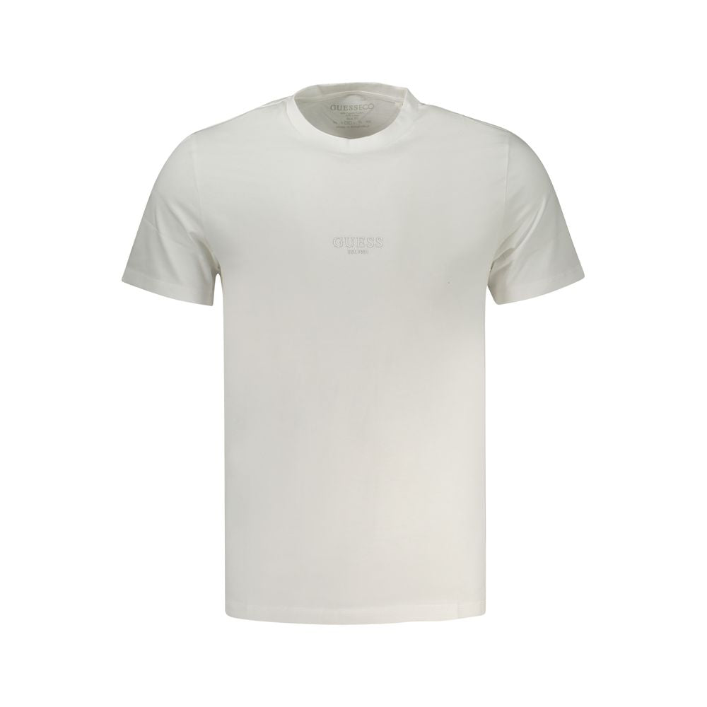 Guess Jeans men's white cotton T-shirt with crew neck and short sleeves, casual and comfortable for everyday wear.