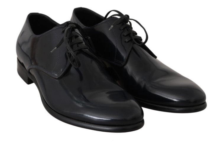 Dolce & Gabbana Blue Leather Polished Dress Derby Shoes Dolce & Gabbana