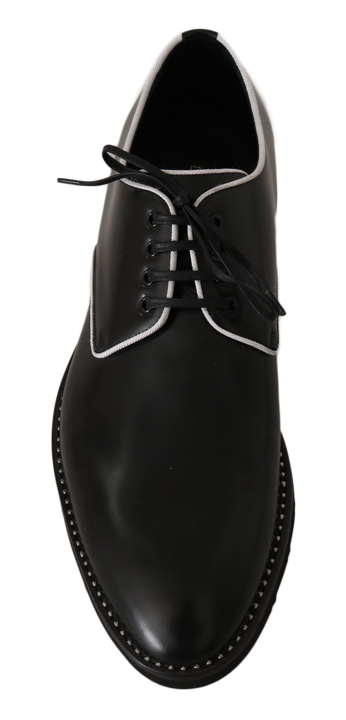 Dolce & Gabbana Black Leather White Line Dress Derby Shoes Dolce & Gabbana