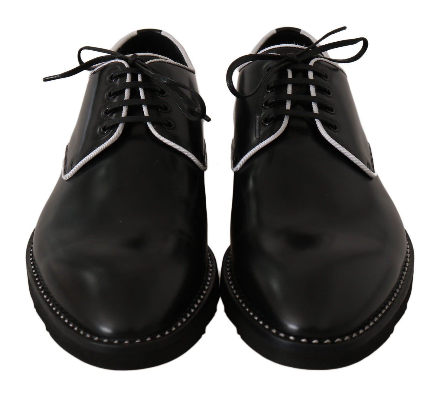 Dolce & Gabbana Black Leather White Line Dress Derby Shoes Dolce & Gabbana