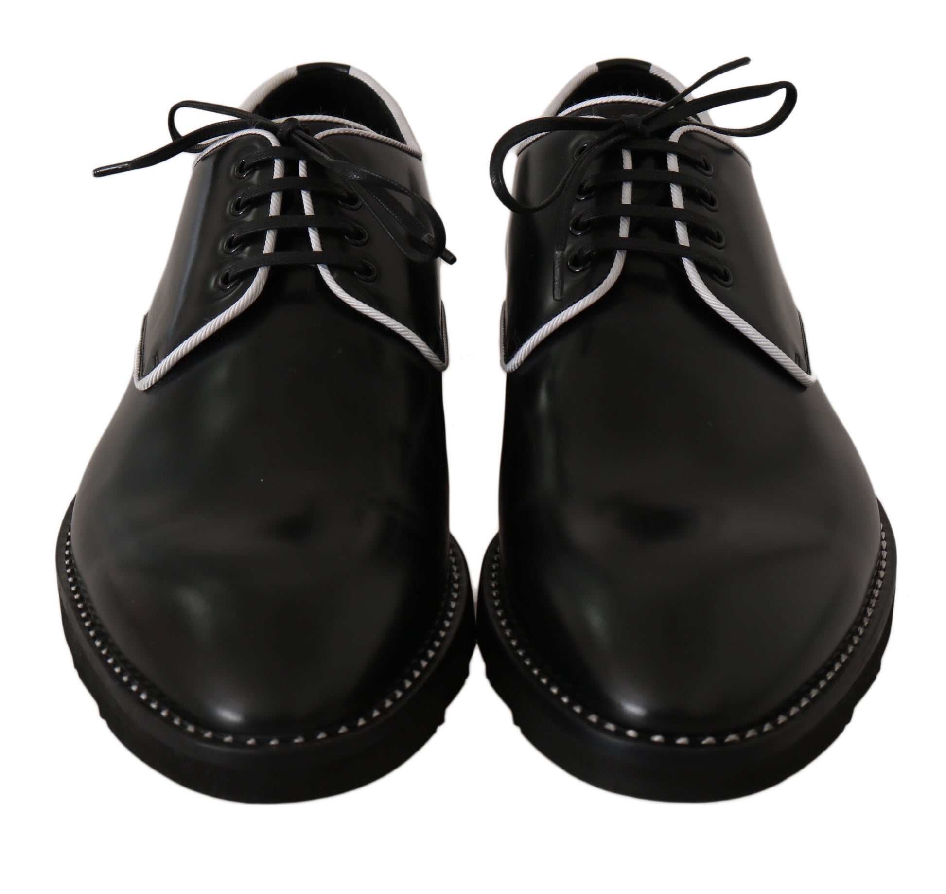 Dolce & Gabbana Black Leather White Line Dress Derby Shoes Dolce & Gabbana