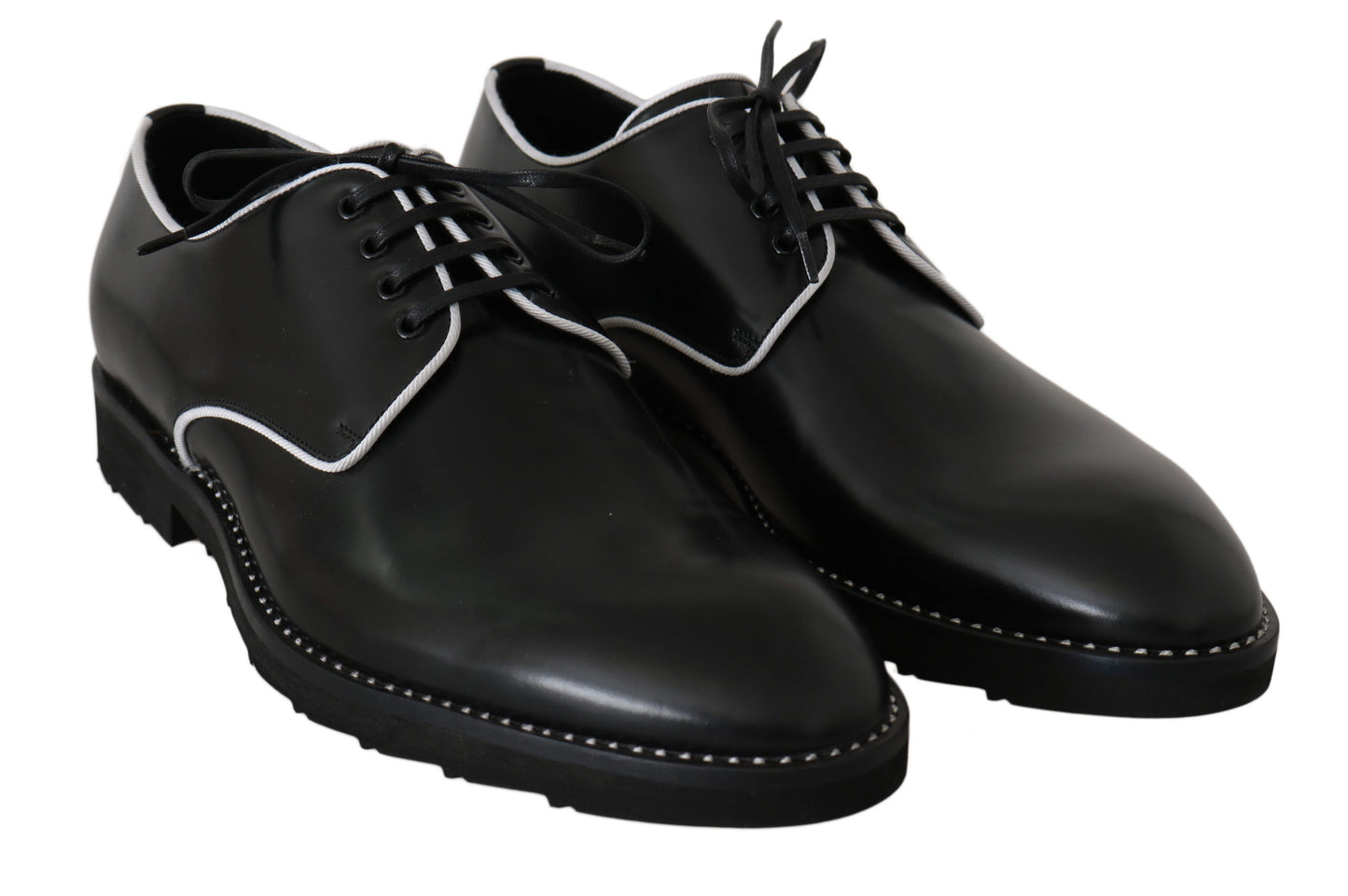 Dolce & Gabbana Black Leather White Line Dress Derby Shoes Dolce & Gabbana