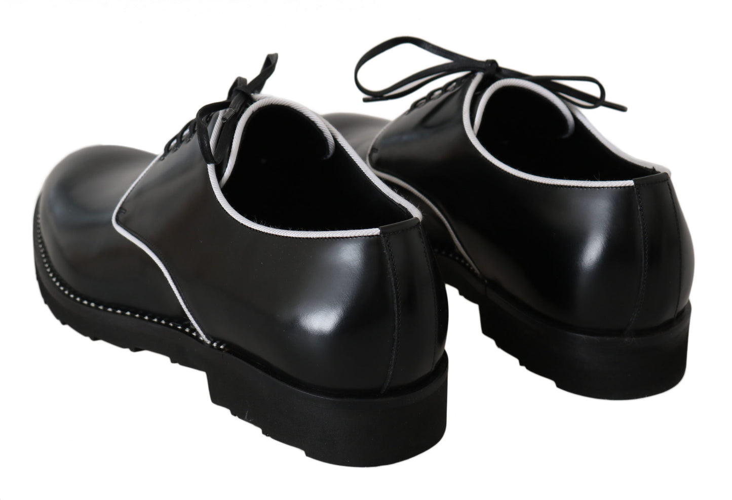 Dolce & Gabbana Black Leather White Line Dress Derby Shoes Dolce & Gabbana