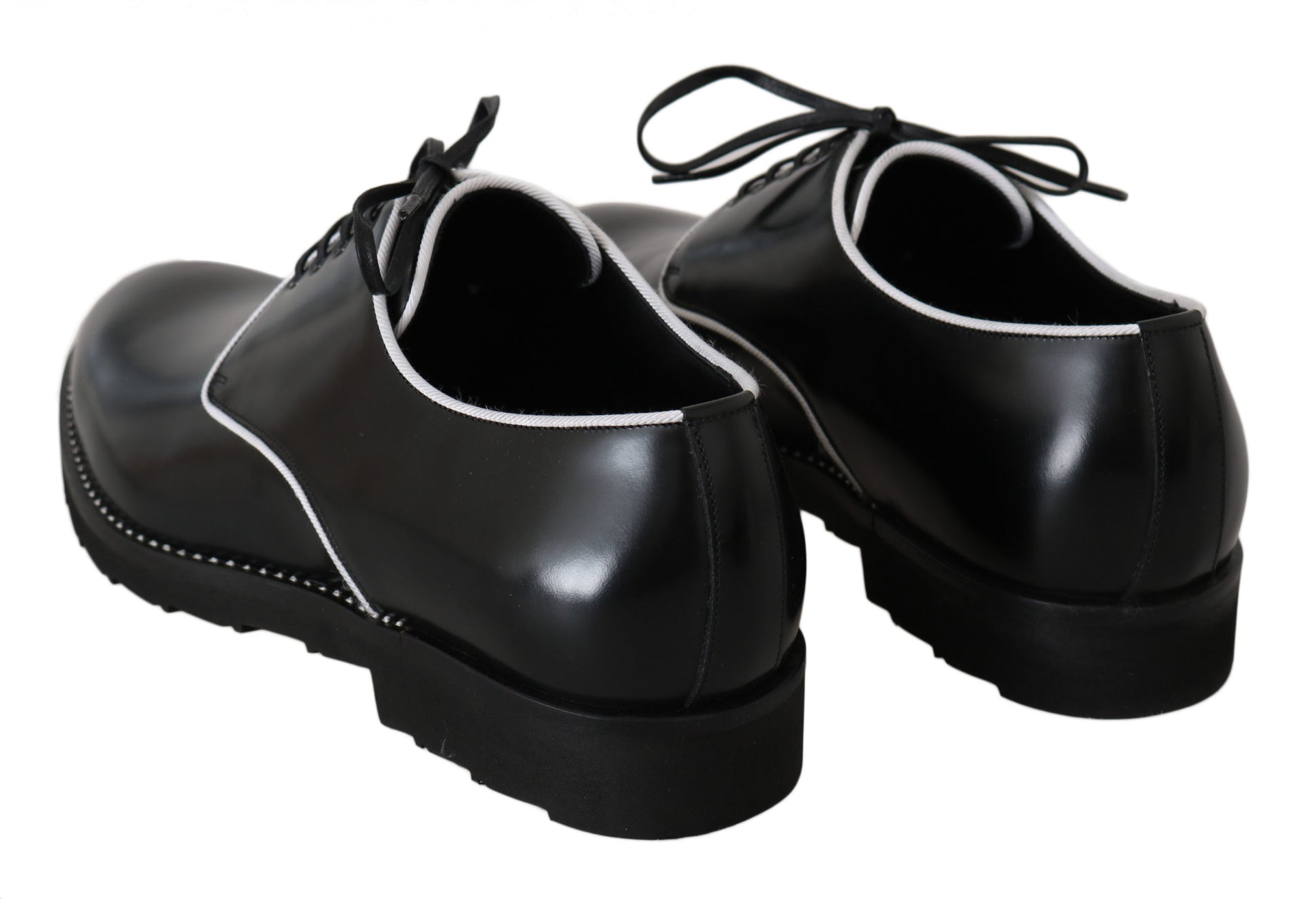 Dolce & Gabbana Black Leather White Line Dress Derby Shoes Dolce & Gabbana