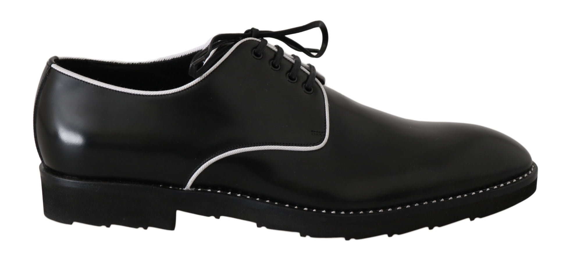 Dolce & Gabbana Black Leather White Line Dress Derby Shoes Dolce & Gabbana