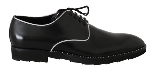 Dolce & Gabbana Black Leather White Line Dress Derby Shoes Dolce & Gabbana