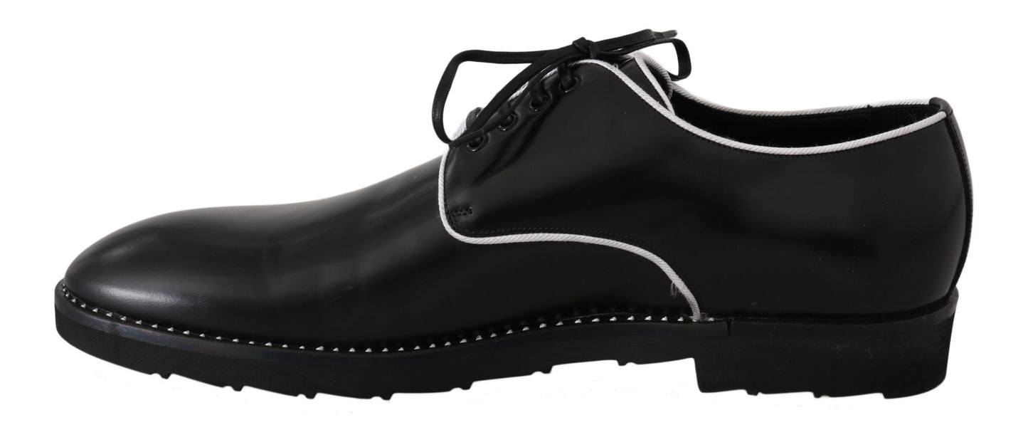 Dolce & Gabbana Black Leather White Line Dress Derby Shoes Dolce & Gabbana