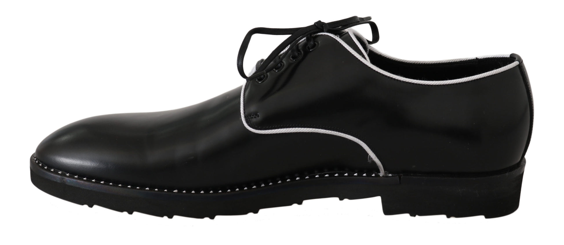 Dolce & Gabbana Black Leather White Line Dress Derby Shoes Dolce & Gabbana