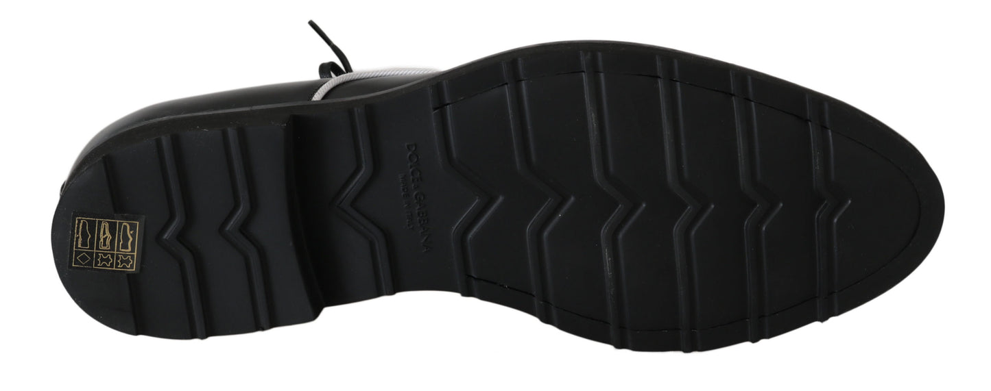 Dolce & Gabbana Black Leather White Line Dress Derby Shoes Dolce & Gabbana