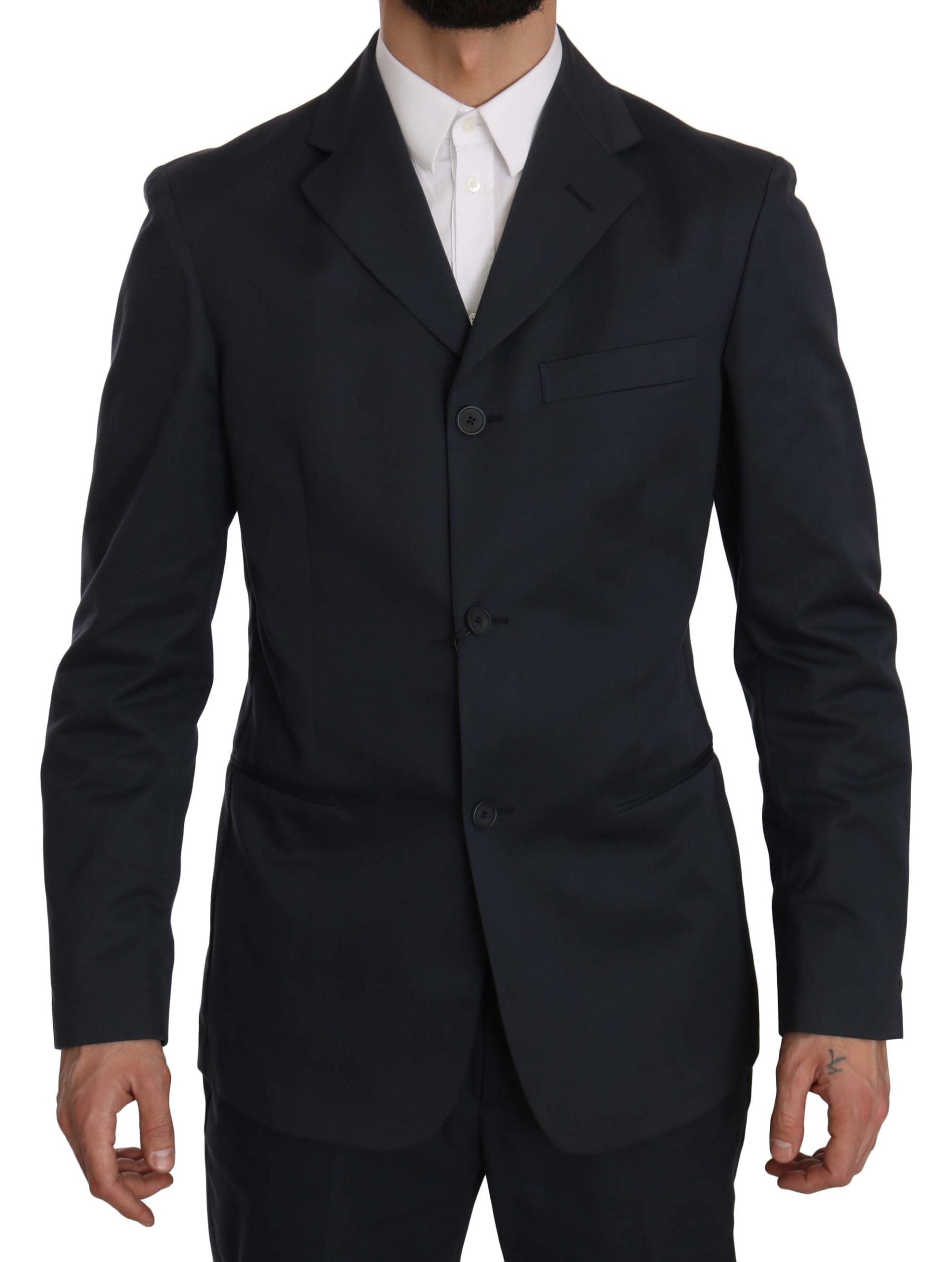 Romeo Gigli Two Piece 3 Button Cotton Blue Solid Suit Romeo Gigli