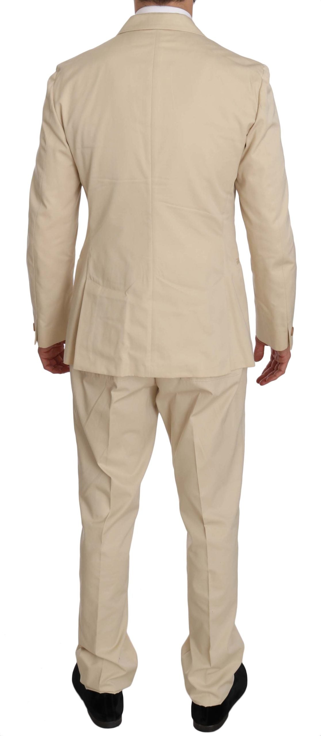 Romeo Gigli Two Piece 3 Button Beige Cotton Solid Suit Romeo Gigli