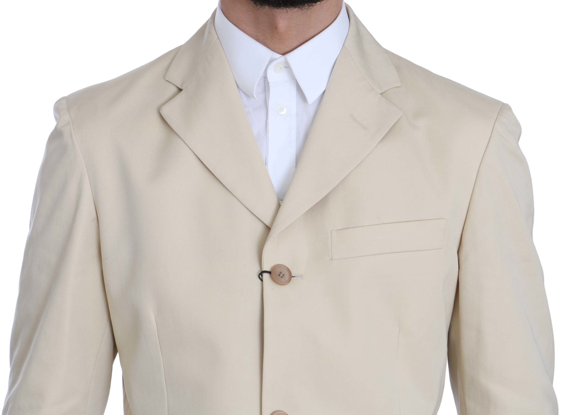 Romeo Gigli Two Piece 3 Button Beige Cotton Solid Suit Romeo Gigli